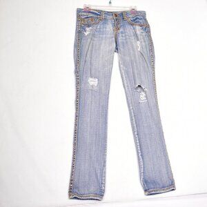 Request Jeans Pants Women's Blue Denim Straight Distressed Bling Size 7